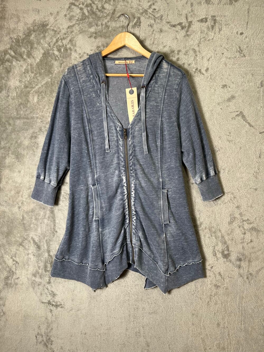XCVI Wearables Burnout Zip Hoodie Jacket PXL Blue Boho Oversized Blue New